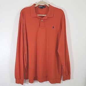POLO by RALPH LAUREN Men's Orange Long-Sleeve Polo Shirt w/Iconic Logo, size L.
